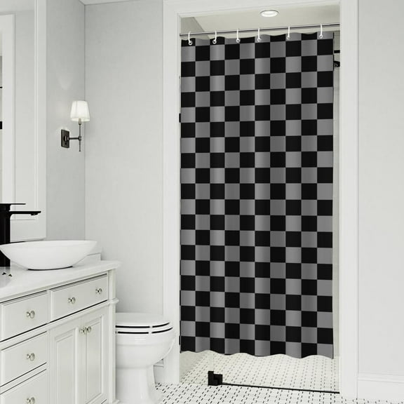 Gray and Black Checkered Pattern Shower Curtain 36"x72" ,Bathroom Decorative Shower Curtains Set with 12 Hooks,Modern Waterproof Washable Shower Curtain