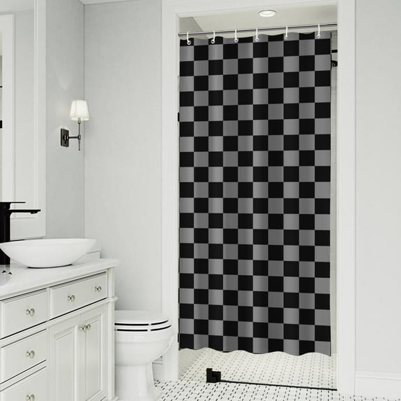 Gray and Black Checkered Pattern Shower Curtain 36"x72" ,Bathroom Decorative Shower Curtains Set with 12 Hooks,Modern Waterproof Washable Shower Curtain