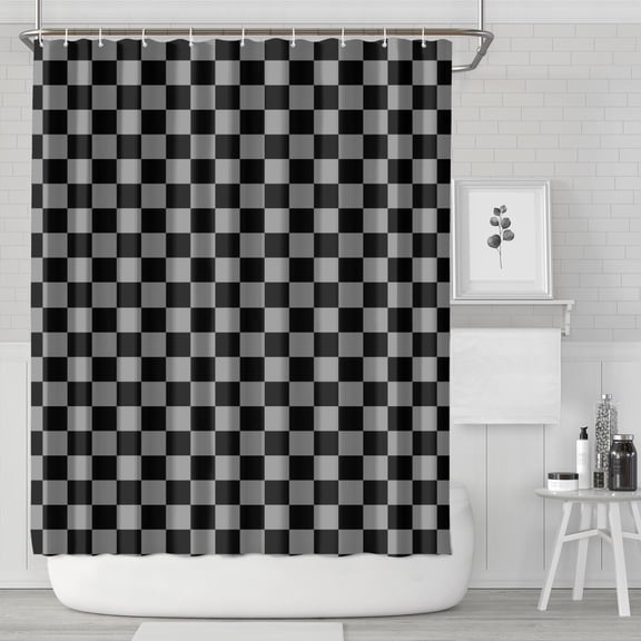 Gray and Black Checkered Pattern Shower Curtain 72"x84" ,Bathroom Decorative Shower Curtains Set with 12 Hooks,Modern Waterproof Washable Shower Curtain