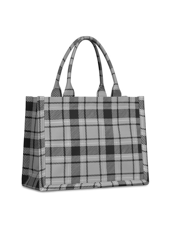 Gray and Black Checkered Pattern Tote Bag, Travel Tote Purse with Interior Pockets & Top Handle, Dacron Fabric Gifts for Women Men,15.7 X 5.1 X 13 Inches