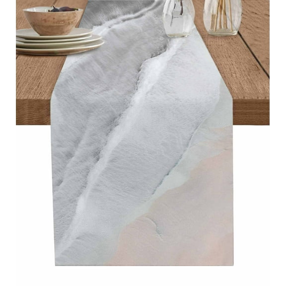 Gray Black Coastal Wave Table Runner 36 Inches, Summer Modern Ocean Beach Bed Runner Dresser Scarves Tabletop for Indoor Outdoor Parties/Ceremony/Banquet, 13"x 36"