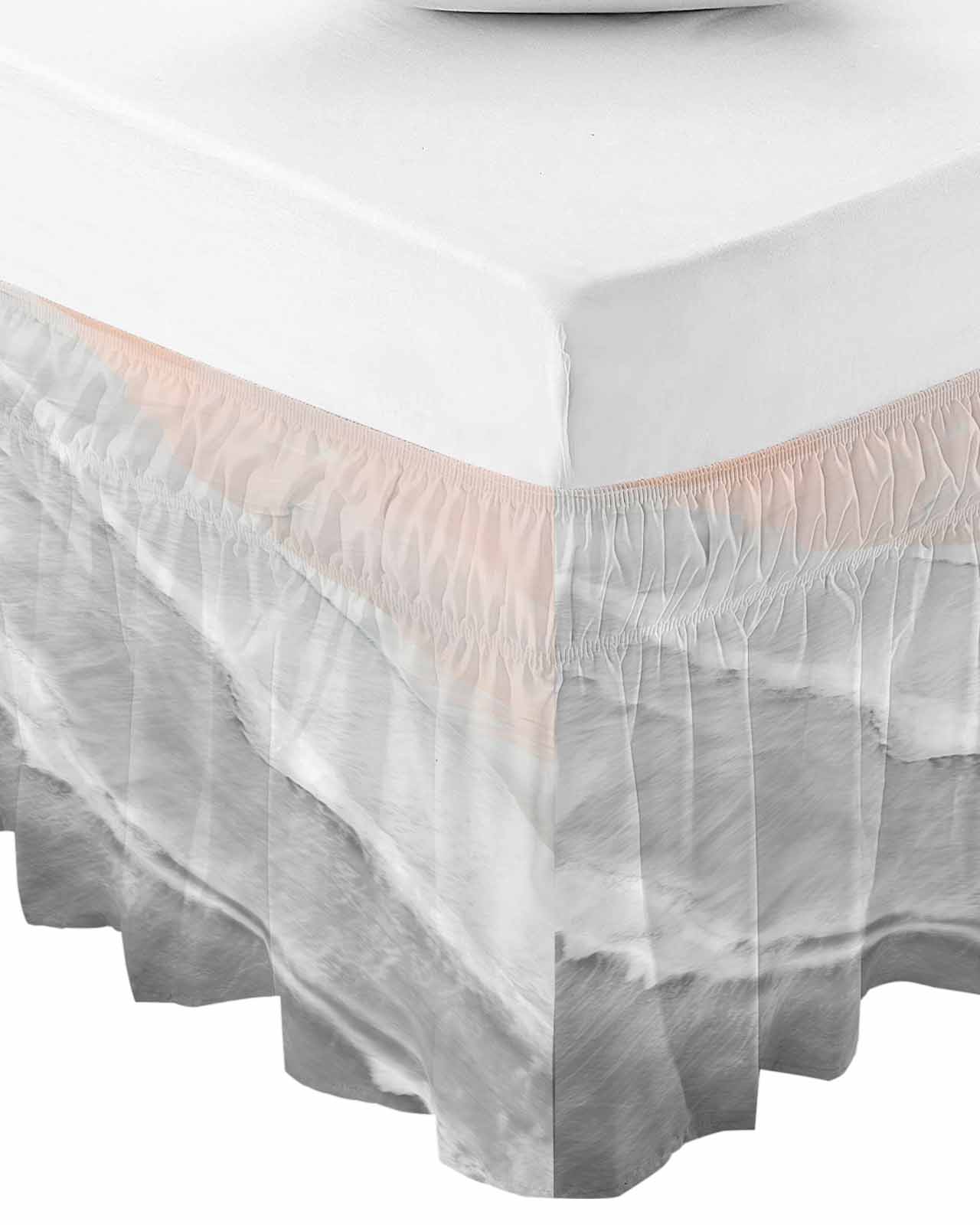 Gray Black Coastal Wave Wrap Around Bed Skirts for Queen Bed 18" Drop,Bed Skirt with Adjustable Elastic Belt Dust Ruffle Bed Valance for Bedroom Hotel Summer Modern Ocean Beach Bed Frame Cover