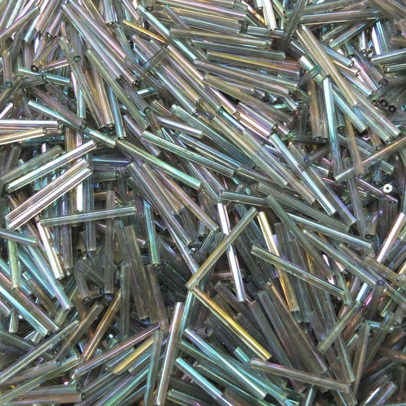 Gray Black Diamond Iris Rainbow Bugle Beads Czech Glass 25mm 1" Extra Long
