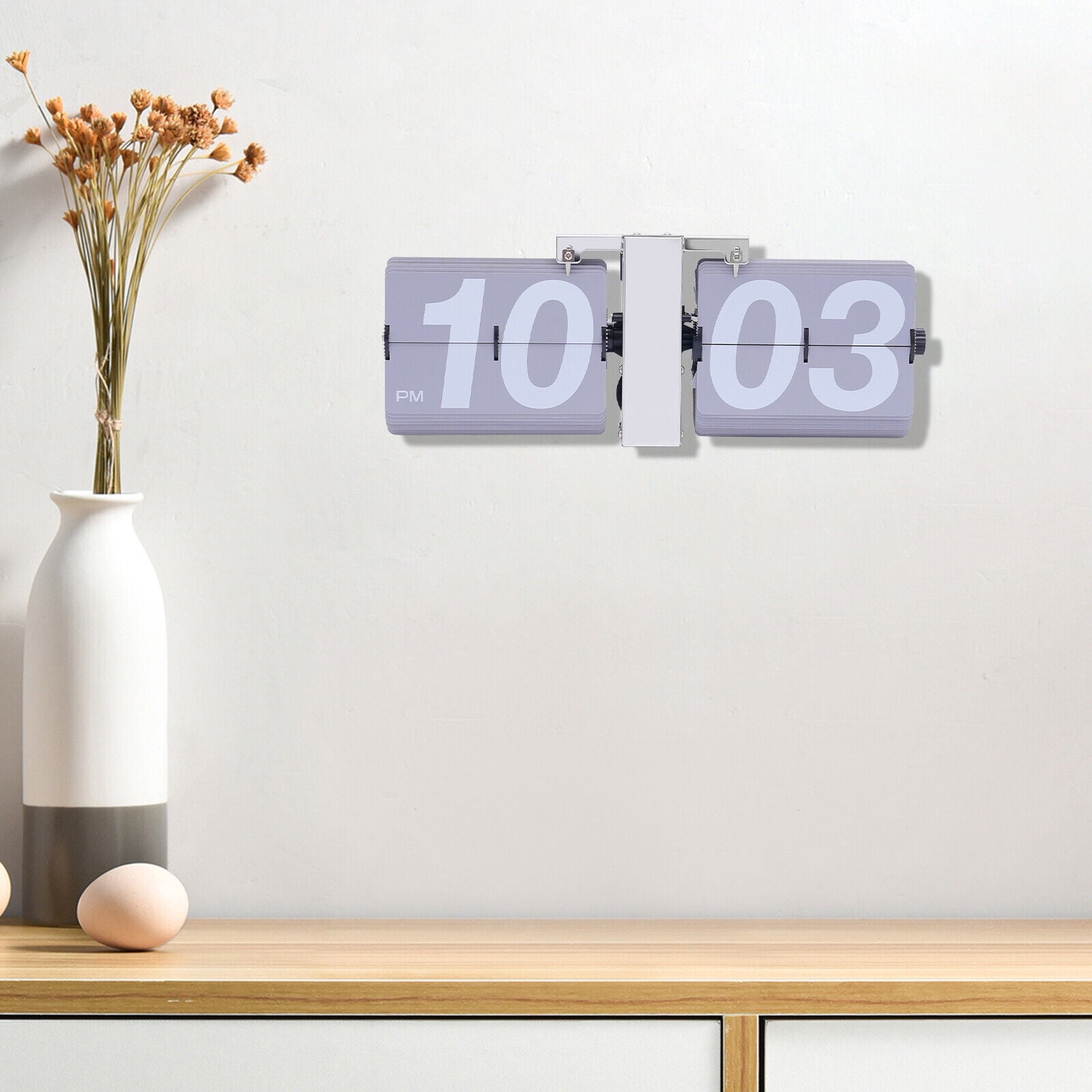 Gray / Black Digital Flipping Out Wall and Tabletop Flip Clock, Battery