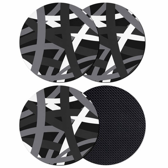 Gray Black Geometric Coasters Set of 4, Absorbent Coasters for Drinks, Modern Art Abstract Grey Line Coaster for Desk Coffee Table Protection, Home Decor House Warming Gifts 4"