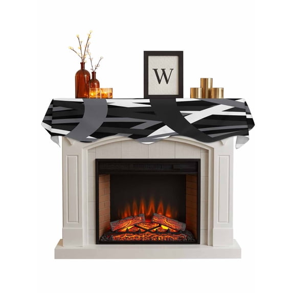 Gray Black Geometric Fireplace Mantel Scarf, Modern Art Abstract Grey Line Mantel Cover Table Runner, Fireplace Top Dresser Scarves for Party Holiday Living Room Home Decoration 90x17 Inch