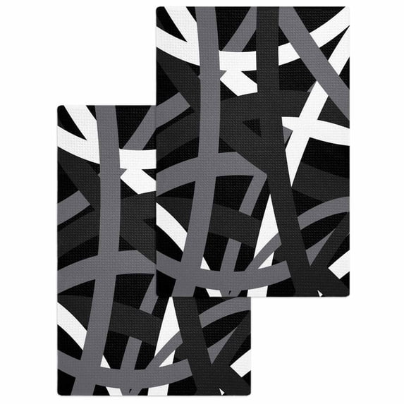 Gray Black Geometric Kitchen Dish Towels for Drying Dishes Set of 2, Modern Art Abstract Grey Line Waffle Weave Microfiber Hand Tea Bathroom Towels Quick Dry & Absorbent Towel 15.7x23.6