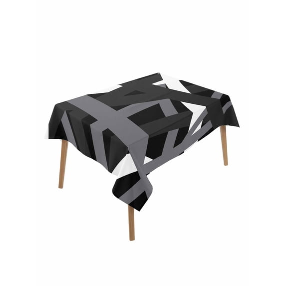 Gray Black Geometric Rectangle Tablecloth, Modern Art Abstract Grey Line Waterproof & StainResistant Tablecloth, Washable Oil-proof Table Cover for Dining/Party/Wedding/Camping/Buffet 60x102 In