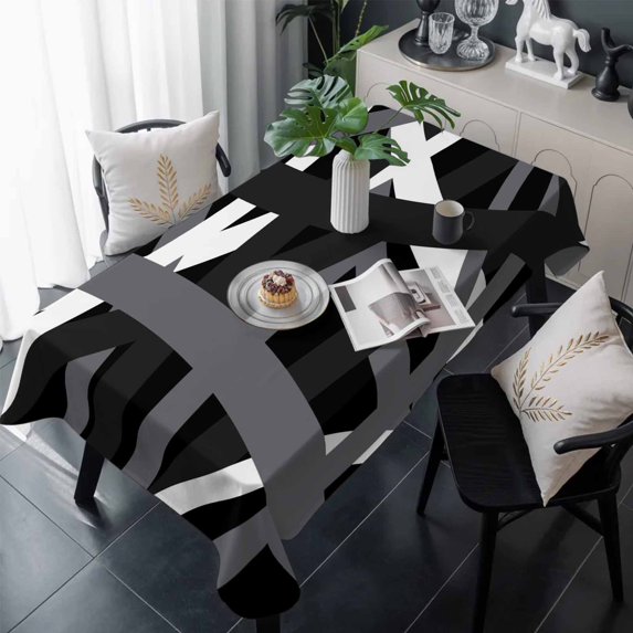 Gray Black Geometric Table Cloth Waterproof Tablecloths, Modern Art Abstract Grey Line Tablecloth Dining Table Cover for Kitchen Party Tabletop Outdoor, Rectangle Tablecloth 60x120 Inch