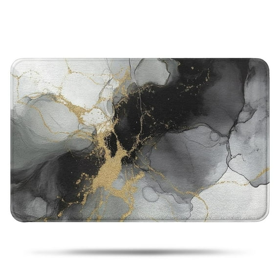 Gray Black Gold Marble Pattern Bathroom Rugs Mat,Non Slip Microfiber Bathroom Rug,Rubber Backing,Soft Bathroom Mats for Bathroom Floor,Tub and Shower,17x27in(43x68cm)