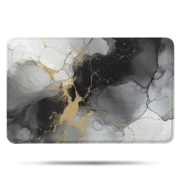 Gray Black Gold Marble Pattern Bathroom Rugs Mat,Non Slip Microfiber Bathroom Rug,Rubber Backing,Soft Bathroom Mats for Bathroom Floor,Tub and Shower,17x27in(43x68cm)