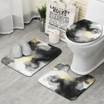 Gray Black Gold Marble Pattern Bathroom Rugs Sets 3 Piece,Toilet Cover Set,Absorbent Non Slip Bathroom Mats Sets with U-Shaped Contour Rug Toilet Rug Set