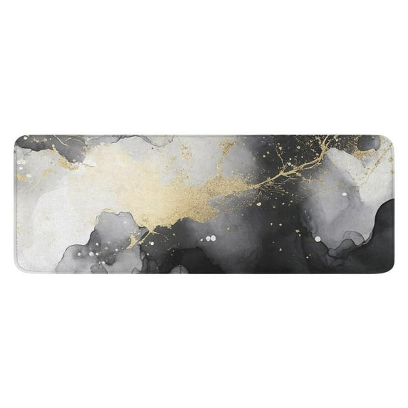 Gray Black Gold Marble Pattern Kitchen Rug Mat,Kitchen Runner Rugs Non Skid Washable,Decorative Kitchen Floor Mats for Kitchen,Sink,Laundry,17"x47.2"