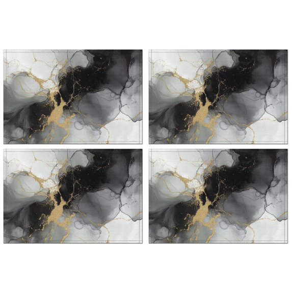 Gray Black Gold Marble Pattern Summer Placemats Table Placemats Set Of 4-Linen Kitchen Washable Placemats Table Mats 11.8"x17.7" Non-Slip Heat Resistant
