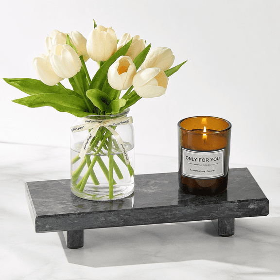 Gray Black Marble Stone Vanity Soap Riser Tray, 8.6" x 4" x 1.6"