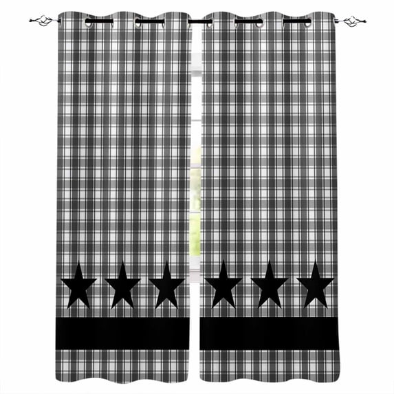 Gray Black Plaid Blackout Curtains for Bedroom Living Room Darkening Curtains 90 Inch Vintage Star Greyish Buffalo Lattice Black Out Window Curtain Privacy Window Treatment Grommet Drapes 52"x90"x2