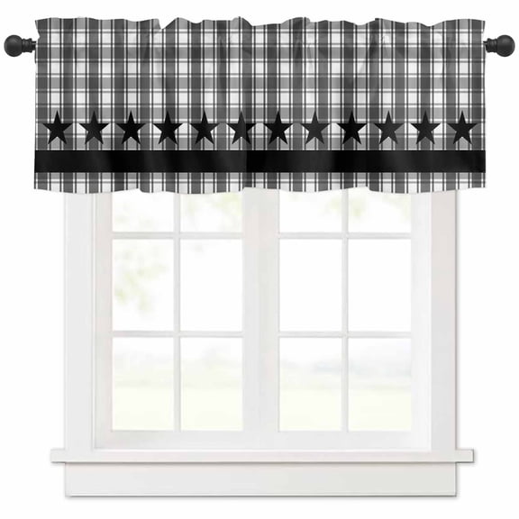 Gray Black Plaid Valances for Windows Farmhouse Kitchen Curtains Valances Rod Pocket Valance Curtains for Kitchen Windows Vintage Star Greyish Buffalo Lattice Window Valances for Bathroom 54"x18"
