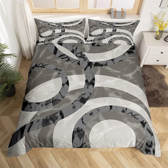Gray Black Red Swirl Duvet Cover Trippy Stripe Geometric Microfiber Abstract Geometry for Women Quil