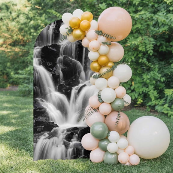 Gray Black Waterfall Arch Backdrop Cover 4 FT, Rushing Water Dark Rocks Realistic Style Wedding Arch Cover Stretchy Backdrop Stands Covers for Birthday Party Ceremony Banquet Decor