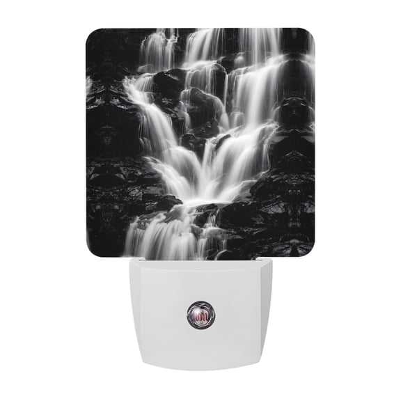 Gray Black Waterfall Night Lights, Rushing Water Dark Rocks Realistic Style Smart Auto Dusk to Dawn Sensor Nightlights Plug-in Nightlight for Bedroom Bathroom Living Room Kitchen Hallway