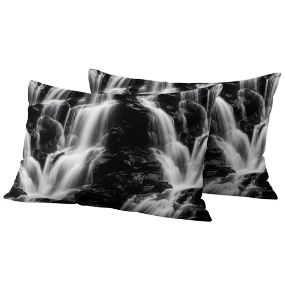 Gray Black Waterfall Outdoor Pillow Covers Set of 2 Rushing Water Dark Rocks Realistic Style Waterproof Throw Pillow Cover Decorative Cushion Cases for Patio Porch Garden 20X12 Inch