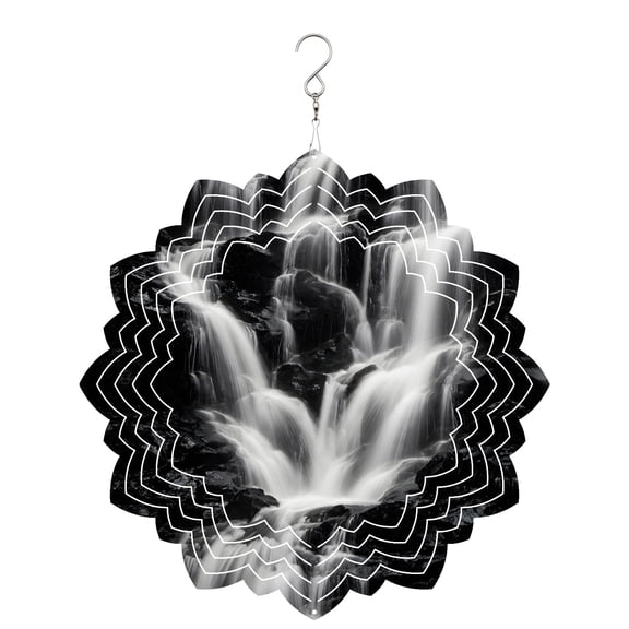 Gray Black Waterfall Wind Spinner for Garden Yard 8In, Rushing Water Dark Rocks Realistic Style 3D Stainless Steel Kinetic Hanging Wind Spinners Rustproof Outdoor Decor for Lawn Patio Home