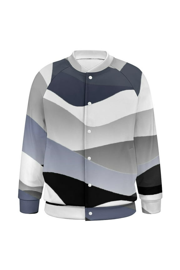 Gray Black White Gradient Abstract Baseball Jersey Fashion Ribbed Sleeve Man Women's Jacket Motion Tops XXS-6XL