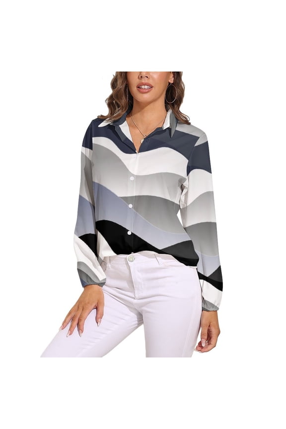 Gray Black White Gradient Abstract Long Sleeve Blouse Woman Streetwear Casual Shirts Summer Oversize Woman Streetwear Clothing Birthday Present