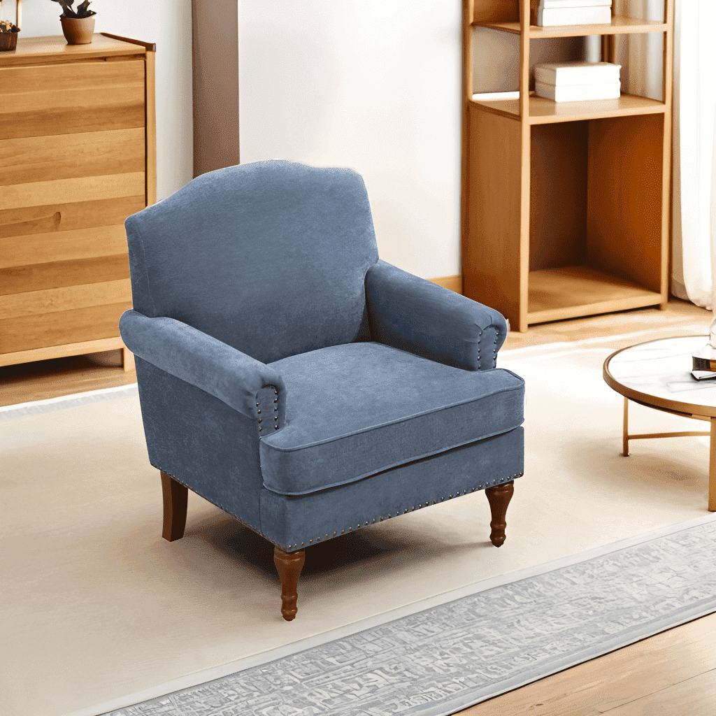 Gray-Blue Accent Chair Nailhead Trim Arm Chair for Bedroom Comfy ...
