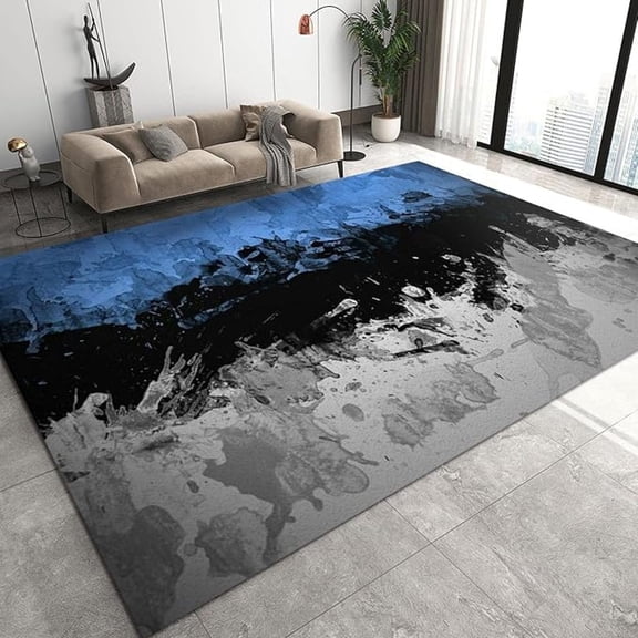 Gray Blue Black Watercolor Area Rug, Abstract Art Ink Texture Bedroom Carpet, Comfortable Soft With Non-Slip Backing Ideal For Living Room Study Office Dining Room Hallway Decor 2x3ft