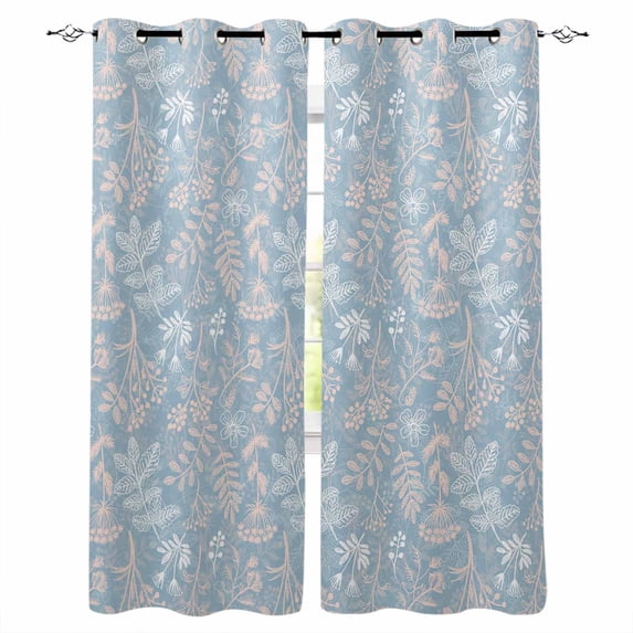 Gray Blue Dandelion Blackout Curtains for Bedroom Living Room Darkening Curtains 84 Inch Length 2 Panels Set Spring Flowers Modern Minimalist Window Curtain Window Treatment Grommet Drapes 52"x84"