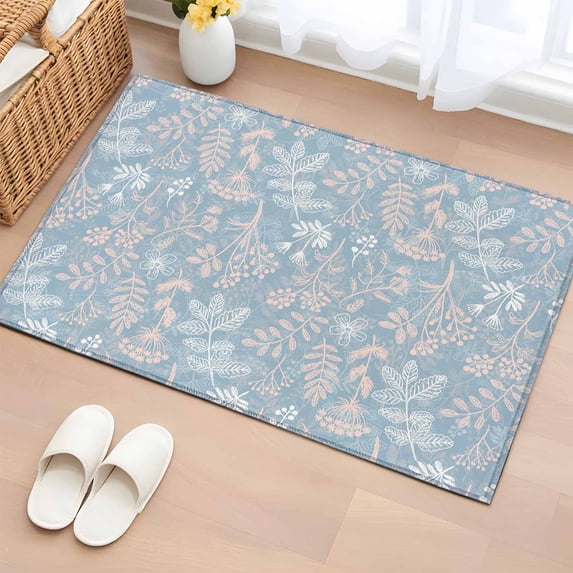Gray Blue Dandelion Entryway Rug 2'x3' Non Slip Front Door Mats, Spring Flowers Modern Minimalist Entrance Rugs Indoor Outdoor Carpet, Washable Floor Mats Small Area Rug for Bedroom Kitchen