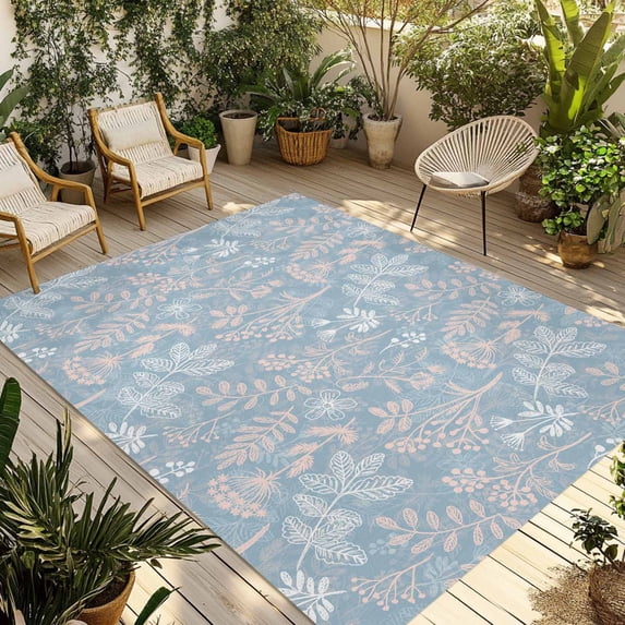 Gray Blue Dandelion Outdoor Rug for Patio/Deck/Porch, Non-Slip Large Area Rug 6 x 9 Ft, Spring Flowers Modern Minimalist Indoor Outdoor Rugs Washable Area Rugs, Reversible Camping Rug Carpet Runner