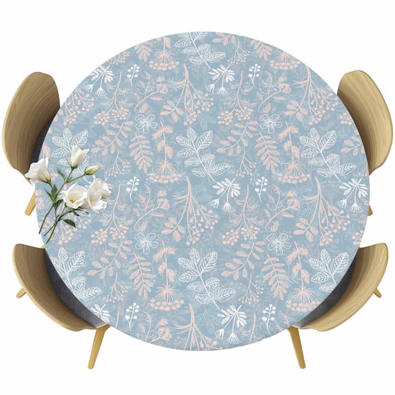 Gray Blue Dandelion Round Tablecloth, Fitted Table Cover with Elastic for 45"-54" Round Tables, Spring Flowers Modern Minimalist Table Cloth Outdoor Indoor Dinning Party Waterproof Tablecloths