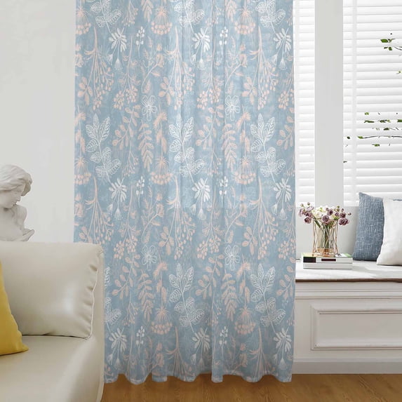 Gray Blue Dandelion Semi Sheer Curtains Drapes for Living Room,Bedroom,French Doors Window 108 Inches Long,Spring Flowers Modern Minimalist Rod Pocket Chiffon Curtain Drapery Voile Draperies Panel