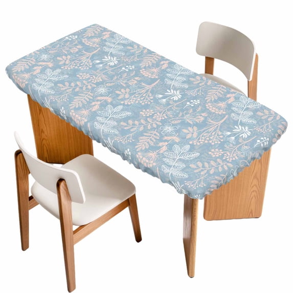 Gray Blue Dandelion Table Cloths for 5 Foot Rectangle Tables, Spring Flowers Modern Minimalist Patio Waterproof Elastic Fitted Tablecloths, Washable Rectangular Table Cover for Camping