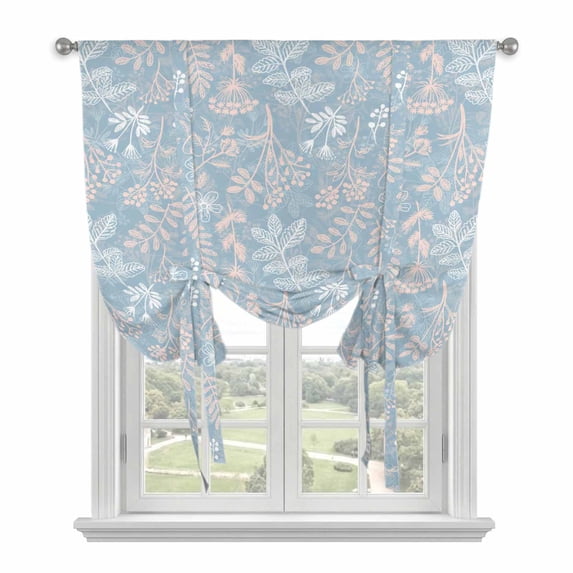 Gray Blue Dandelion Tie Up Curtains 45 Inches Long, Kitchen Window Curtains Over Sink, Spring Flowers Modern Minimalist Small Window Curtains Shade Balloon Curtains Valances for Bedroom/Cafe 34"x45"