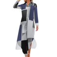thumbnail image 1 of Gray Blue Geometric Abstract Pattern Shirt Dress Long Sleeve Street Fashion V Neck Oversized Casual Dress Women Evening Dress, 1 of 7
