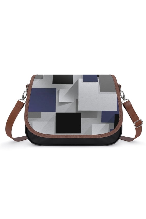 Gray Blue Geometric Abstract Pattern Vintage Crossbody Bag for Women Medium Leather Hobo Bags Shoulder Bag Classic City Leather Satchels