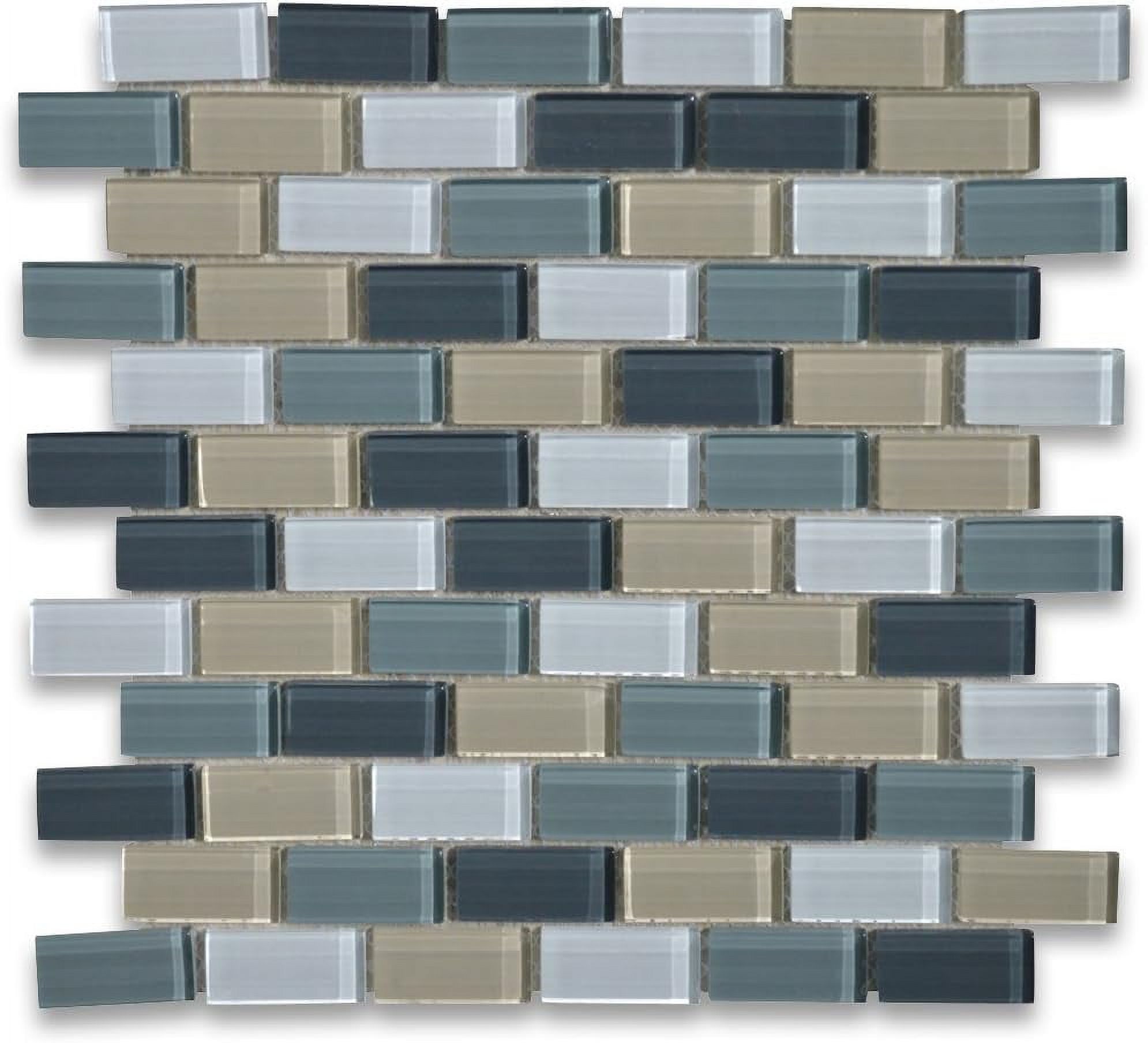 Gray Blue Grey Beige and Bluish White Glass 1x2 Brick Mosaic Tile Kitchen Bath Wall Floor Backsplash Shower (1 Sheet)
