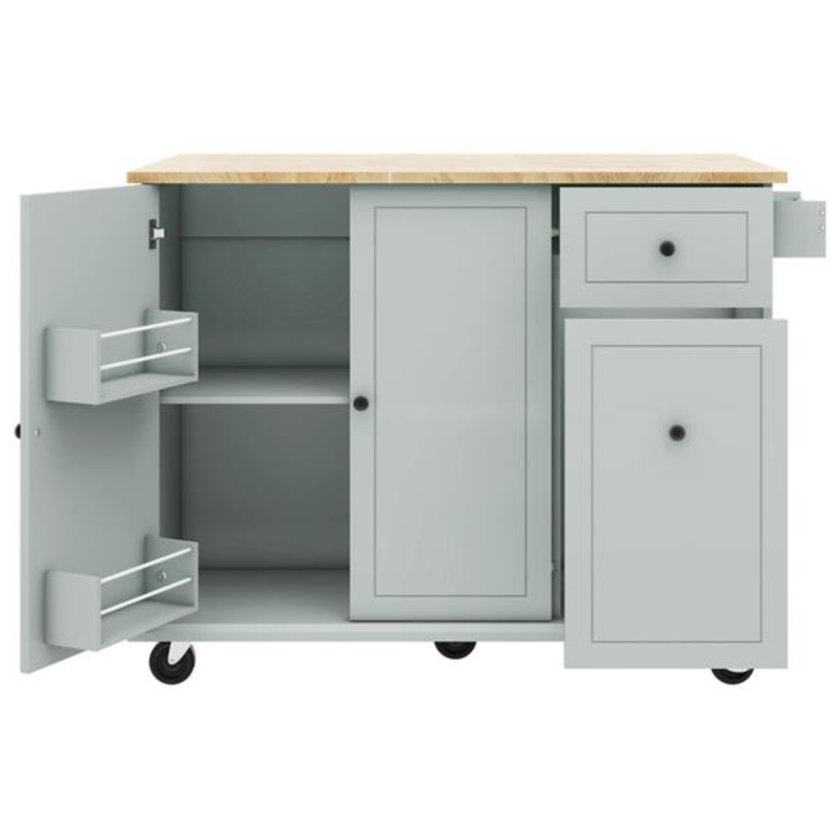 Gray Blue Kitchen Island with Drop Leaf 53.9” Wide Rolling Kitchen Cart