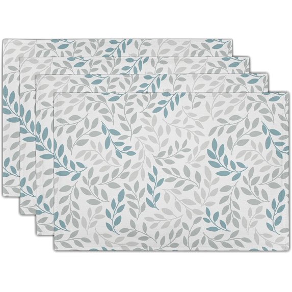 Gray Blue Leaves Placemats Set of 4, Farmhouse Rustic Table Mats 12 X 18 Inch Reversible Leaf Table Placemats Non-Slip Washable Place Mats for Dining Kitchen Table Party Coffee Bar Accessories