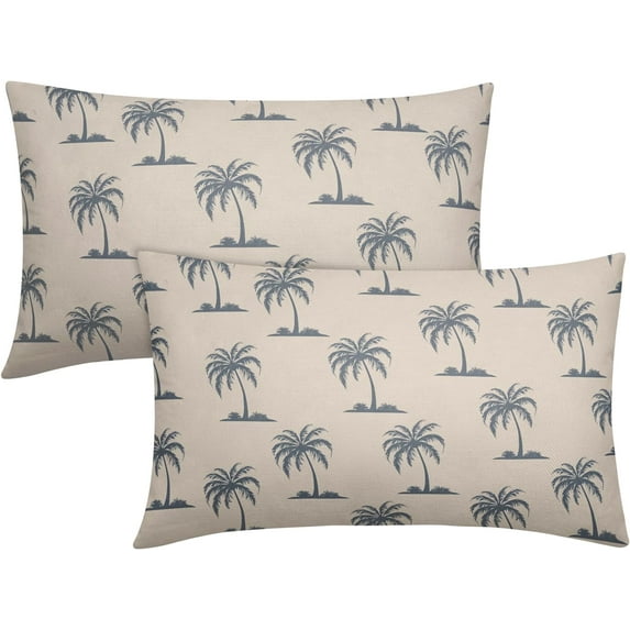 Gray Blue Tree Lumbar Pillow Covers 12X20 Inch Set of 2 Coastal Tropical Plants Coconut Trees Decorative Pillow Cases Summer Beach Vintage Cushion Case Hawaiian Home Decor For Sofa Couch Outdoor