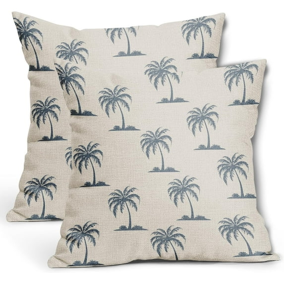 Gray Blue Tree Pillow Covers 20X20 Inch Set of 2 Coastal Tropical Plants Coconut Trees Decorative Pillow Cases Summer Beach Vintage Cushion Case Hawaiian Home Decor for Sofa Couch Outdoor