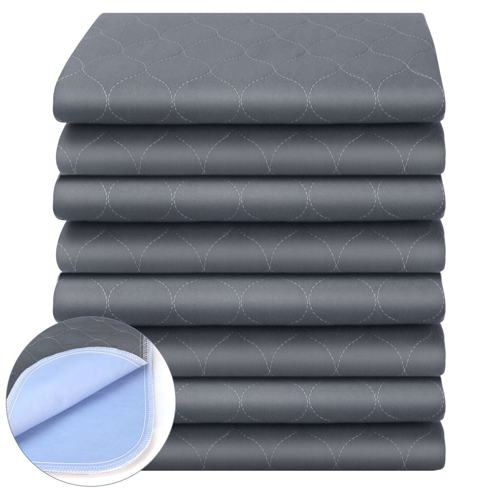 Gray & Blue Washable Reusable Incontinence Bed Pads (4-Pack) - 17.7"x17.7" (45x45cm) Waterproof Underpads for Adults, Elderly, Kids, Pets - Leakproof Protective Pads for Bed, Sofa, Floor, Car Seat