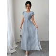 thumbnail image 1 of Gray Blue Women Ruffle Sleeve Pleated Maxi Dress With Scoop Neck And Relaxed Fit, 1 of 6