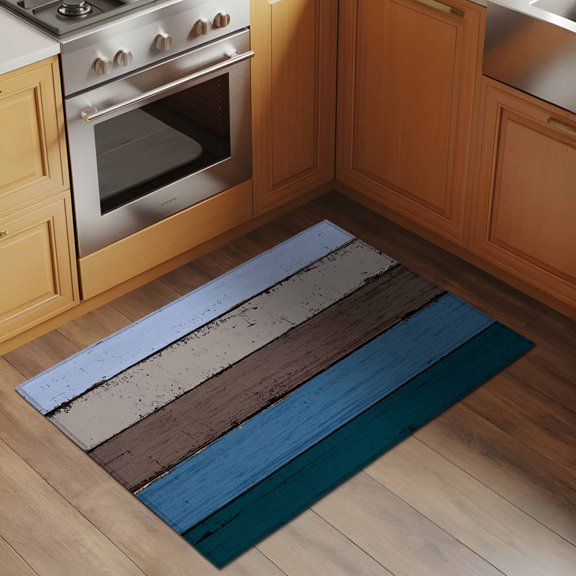 Gray Blue Wood Grain 2x3 Rug for Entryway Front Door Kitchen Sink Area, Countryside Stripe Low Pile Washable Non Slip Rectangle Area Rug