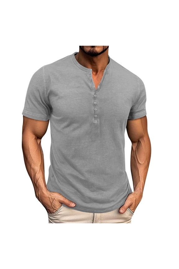 Men's Casual Slim Fit Henley Shirt Short Sleeve Regular Fit Button Down Shirts Summer Beach Sport Hippie Tshirts