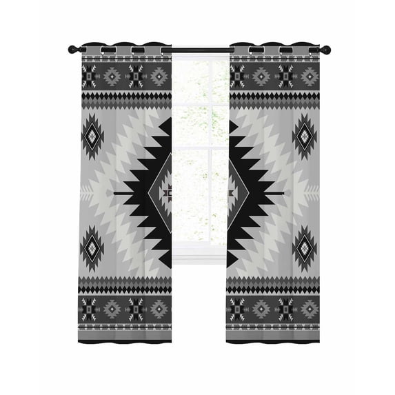 Gray Boho Blackout Curtains, Light Blocking Print Window Curtains, Southwestern Ethnic Abstract Geometric Thermal Insulated Window Drapes for Living Room Kitchen Cafe 2 Panels, 84"W x 84"L