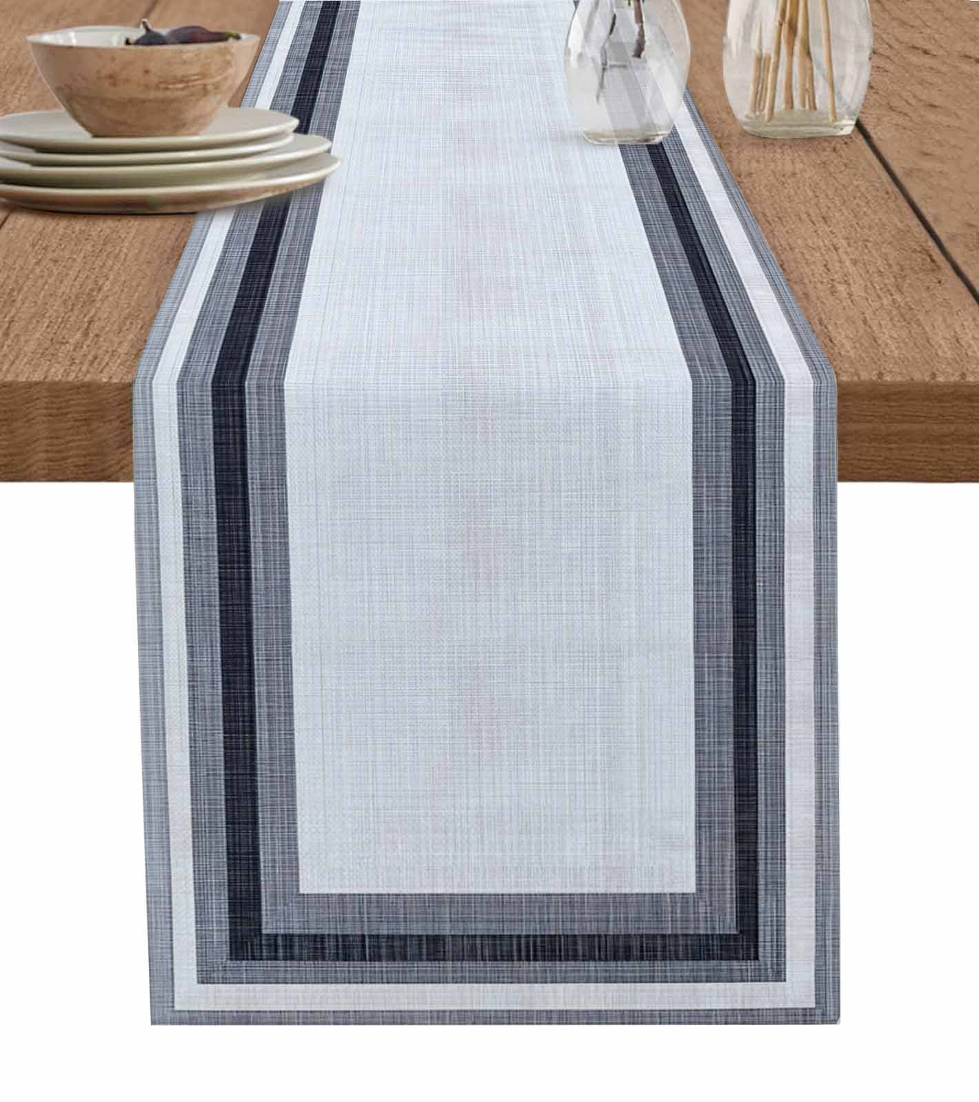 Gray Boho Burlap Cotton Table Runner 13x36 Inches Short, Vintage Country Chic Shabby Ombre Geometric Farmhouse Table Runners, Outdoor Dining Tablecloths Decor for Baby Shower/Party/Wedding